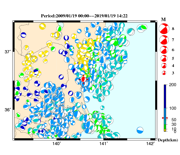 過去に起きた地震の初動発震機構解