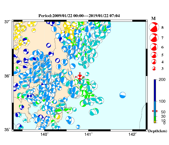 過去に起きた地震の初動発震機構解