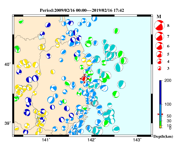 過去に起きた地震の初動発震機構解