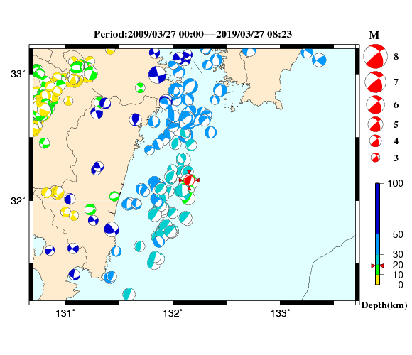 過去に起きた地震の初動発震機構解