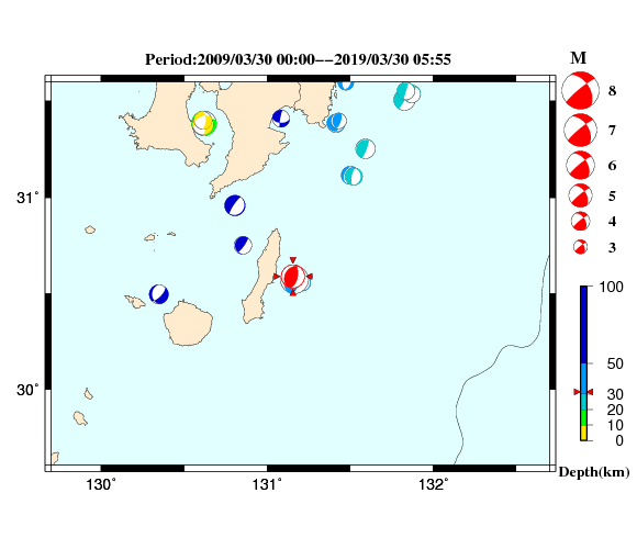 過去に起きた地震の初動発震機構解