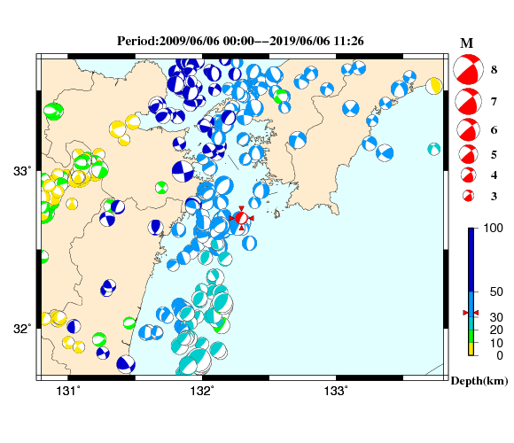 過去に起きた地震の初動発震機構解