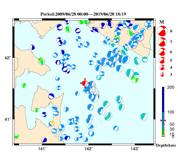 過去に起きた地震の初動発震機構解