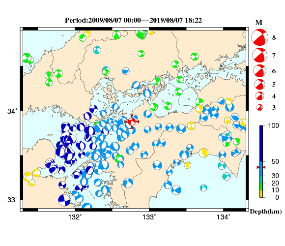 過去に起きた地震の初動発震機構解