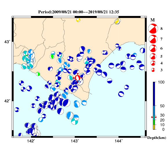 過去に起きた地震の初動発震機構解