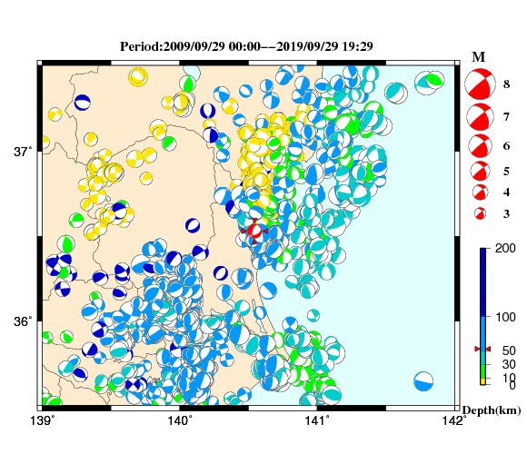 過去に起きた地震の初動発震機構解