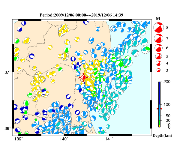 過去に起きた地震の初動発震機構解