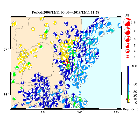 過去に起きた地震の初動発震機構解