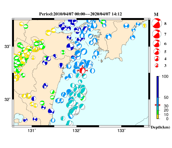 過去に起きた地震の初動発震機構解