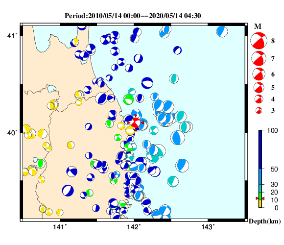 過去に起きた地震の初動発震機構解