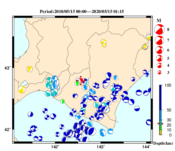 過去に起きた地震の初動発震機構解