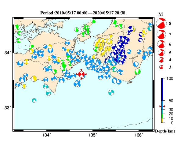 過去に起きた地震の初動発震機構解