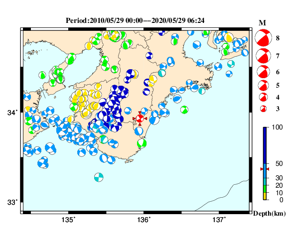 過去に起きた地震の初動発震機構解