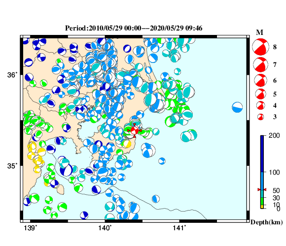 過去に起きた地震の初動発震機構解