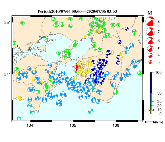 過去に起きた地震の初動発震機構解