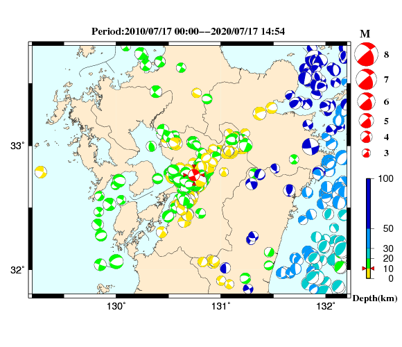 過去に起きた地震の初動発震機構解