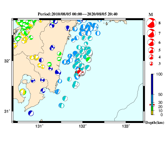 過去に起きた地震の初動発震機構解