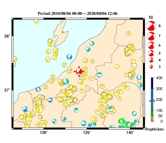 過去に起きた地震の初動発震機構解