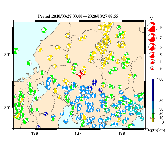 過去に起きた地震の初動発震機構解