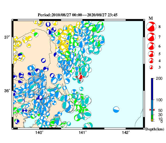 過去に起きた地震の初動発震機構解