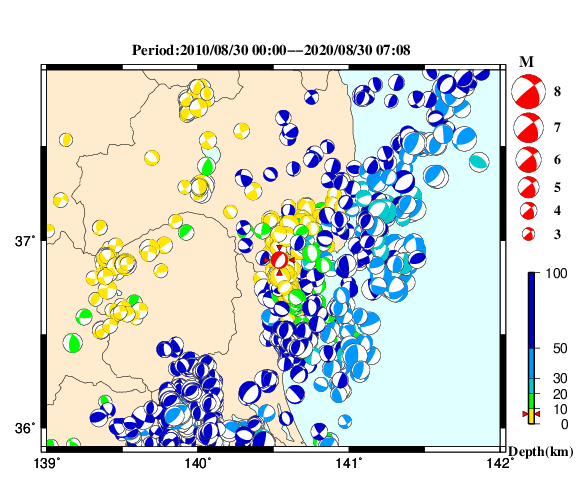 過去に起きた地震の初動発震機構解