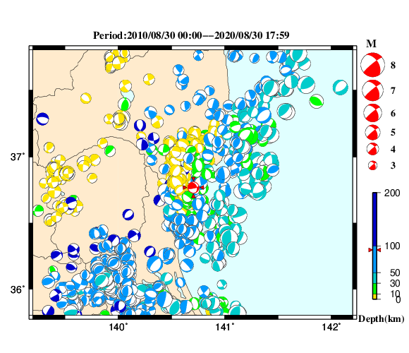 過去に起きた地震の初動発震機構解