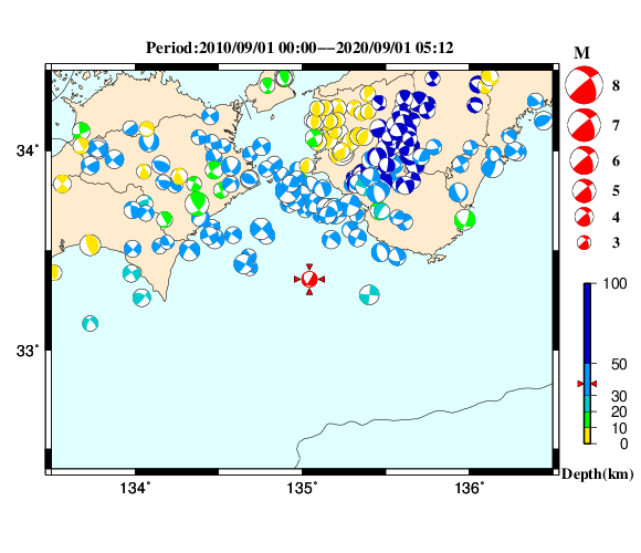 過去に起きた地震の初動発震機構解