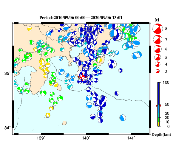 過去に起きた地震の初動発震機構解