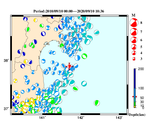 過去に起きた地震の初動発震機構解