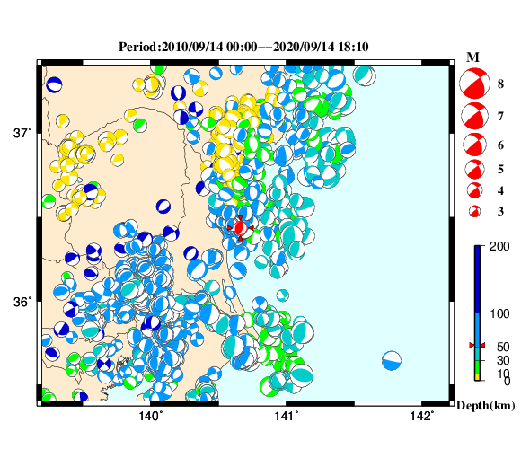 過去に起きた地震の初動発震機構解