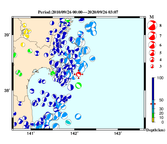 過去に起きた地震の初動発震機構解