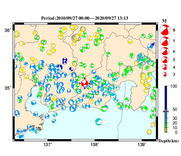 過去に起きた地震の初動発震機構解