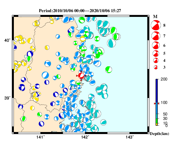 過去に起きた地震の初動発震機構解