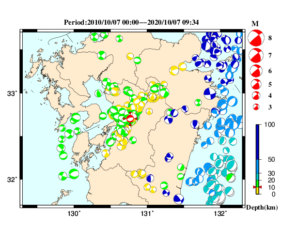 過去に起きた地震の初動発震機構解