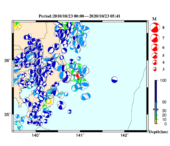 過去に起きた地震の初動発震機構解
