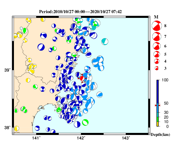 過去に起きた地震の初動発震機構解