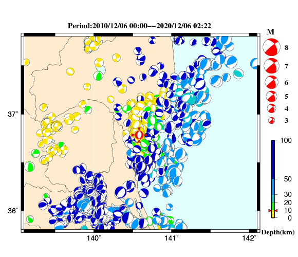 過去に起きた地震の初動発震機構解