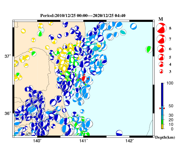 過去に起きた地震の初動発震機構解