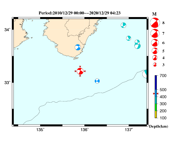 過去に起きた地震の初動発震機構解
