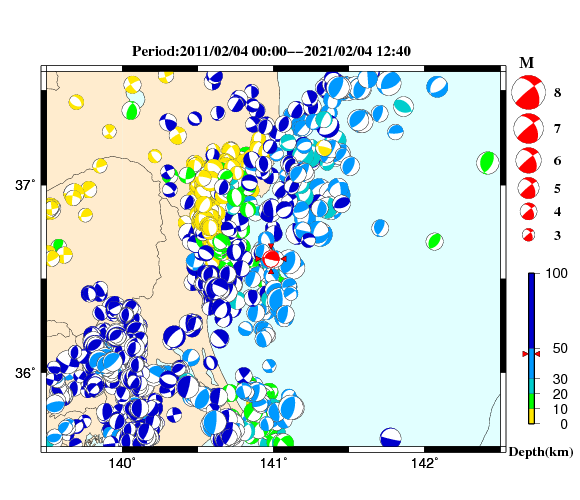 過去に起きた地震の初動発震機構解
