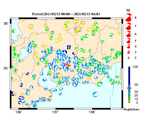 過去に起きた地震の初動発震機構解