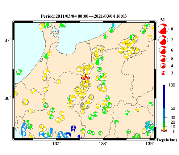 過去に起きた地震の初動発震機構解