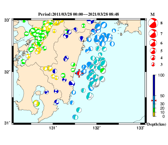 過去に起きた地震の初動発震機構解