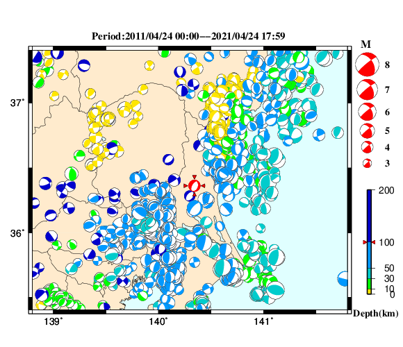 過去に起きた地震の初動発震機構解