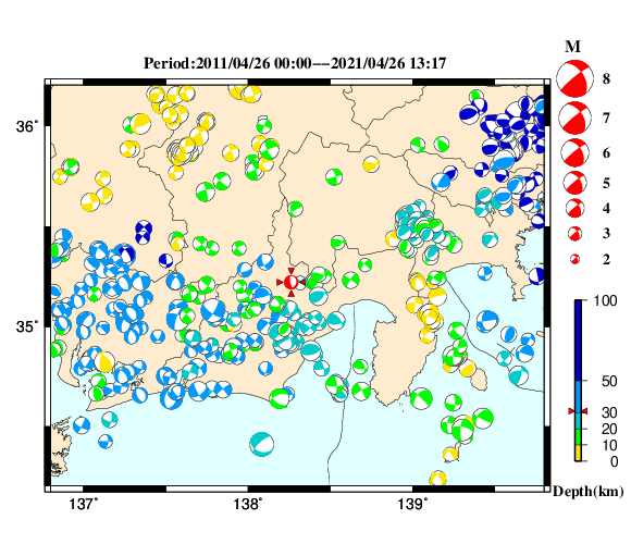 過去に起きた地震の初動発震機構解