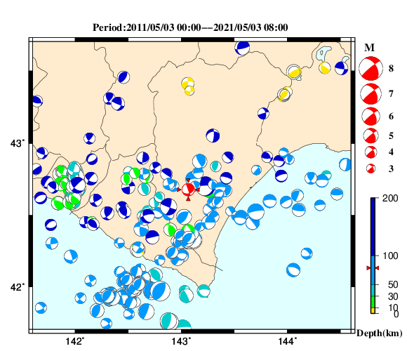 過去に起きた地震の初動発震機構解
