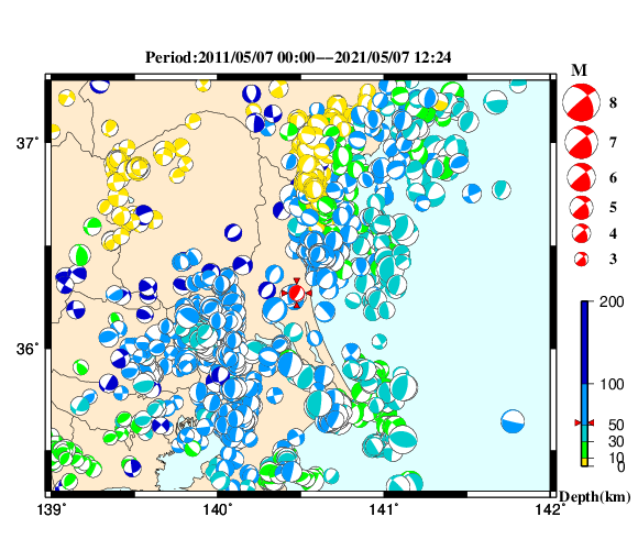 過去に起きた地震の初動発震機構解