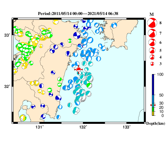 過去に起きた地震の初動発震機構解