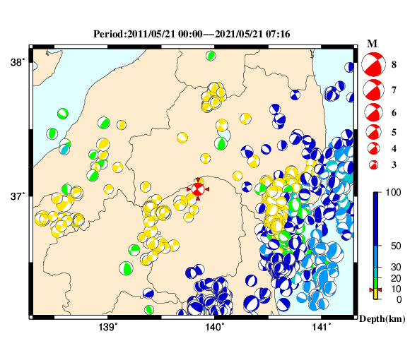過去に起きた地震の初動発震機構解