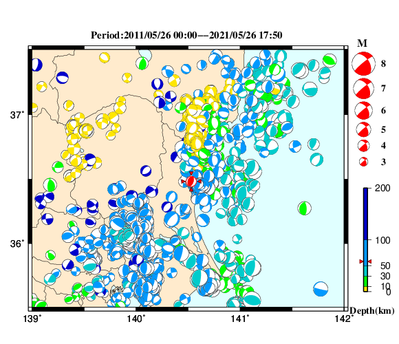 過去に起きた地震の初動発震機構解